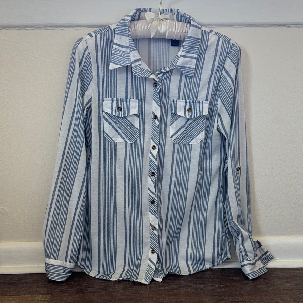 Daytrip Blue and White Striped Button Down Shirt - hardly worn
